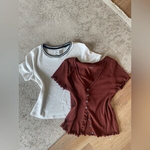 Y2K Ribbed Tops Bundle Size S | AE + Hollister Baby Tees | Casual Capsule Basics